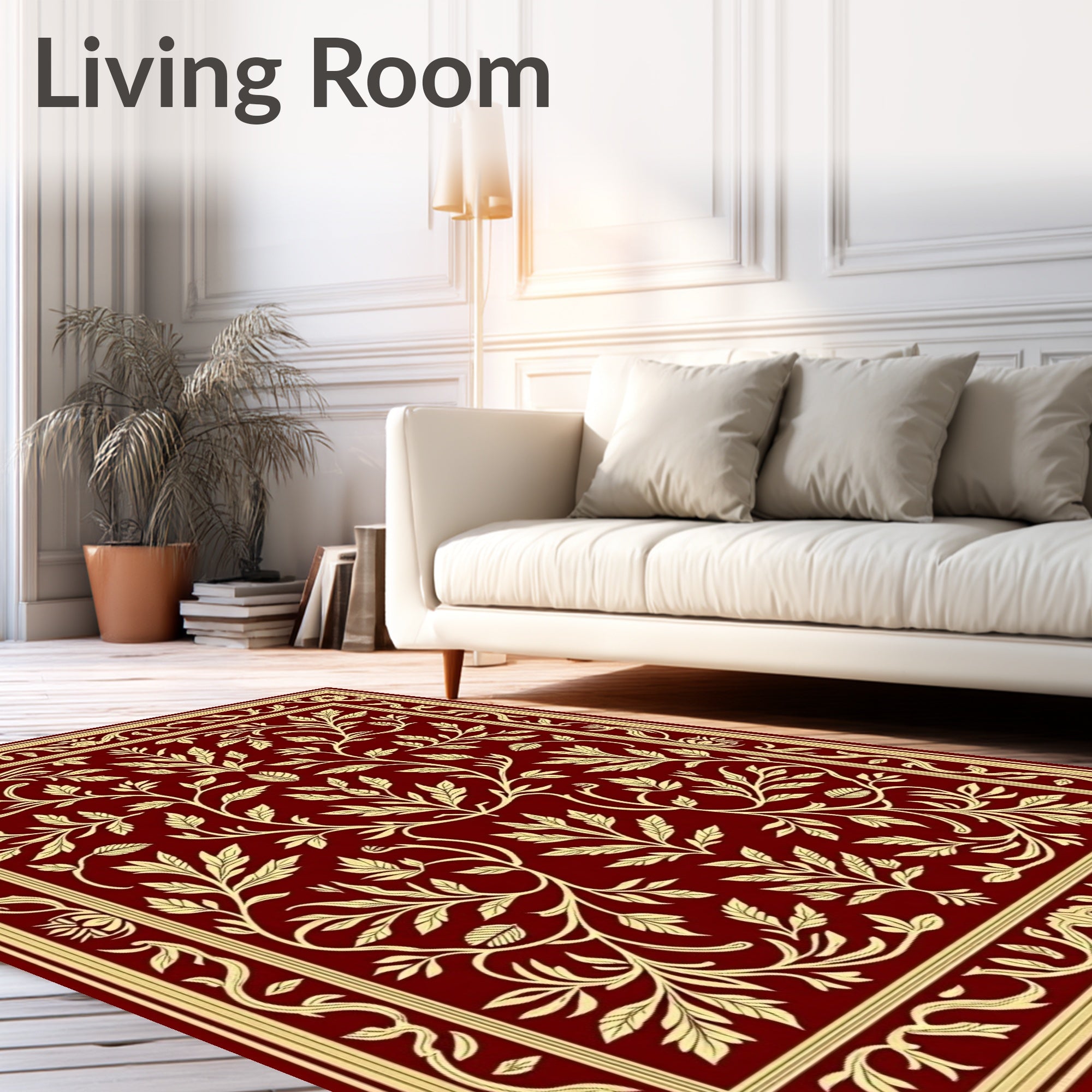 Ornate Cream Golden Floral Vines Rug