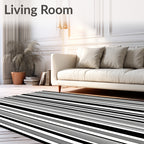 Bold Black White Stripe Pattern Rug