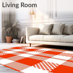 Orange White Tartan Pattern Rug