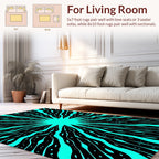Vibrant Black And Aqua Radiating Design Rug