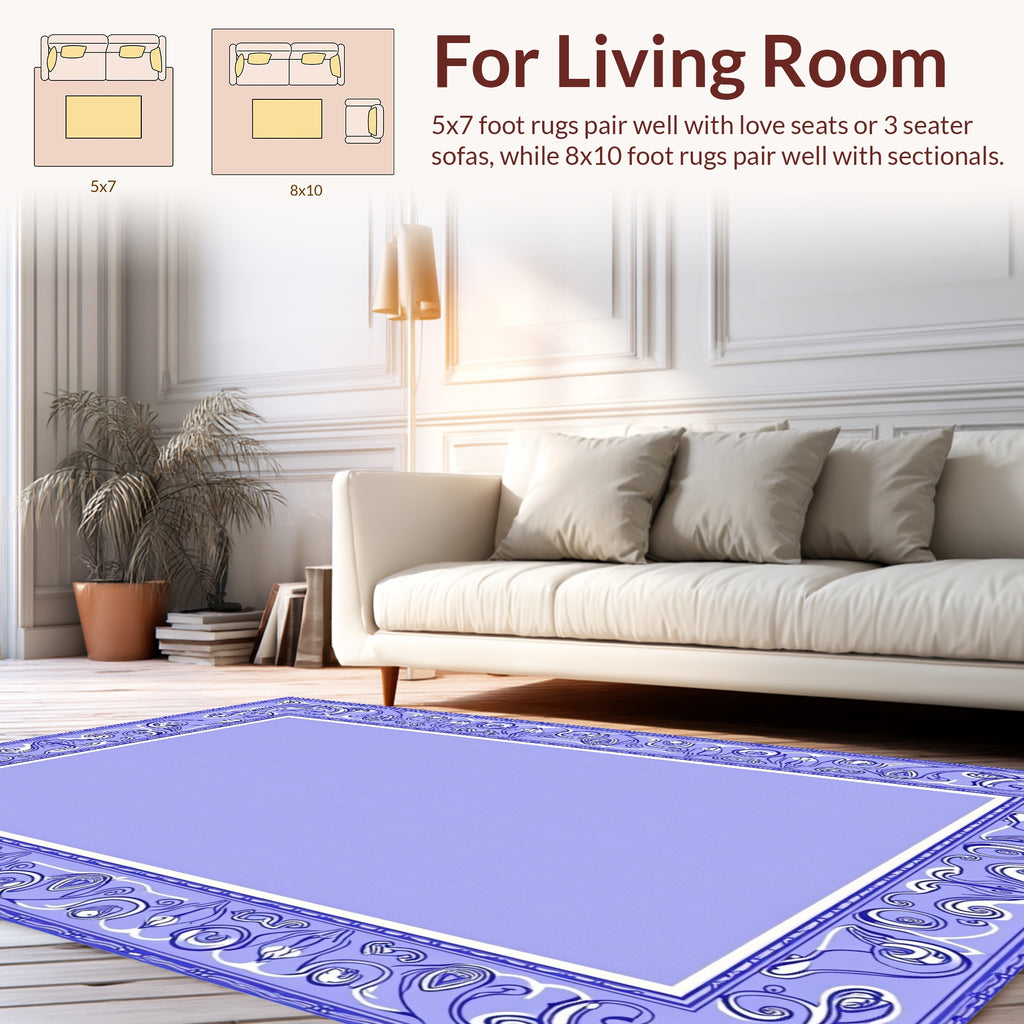 Ornate Blue White Floral Frame Rug