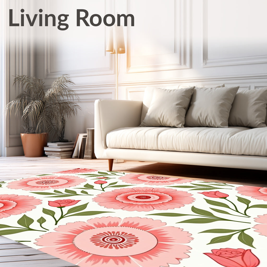 Pink Floral Pattern Wallpaper Design Rug