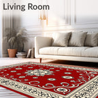 Red Floral Scrollwork Intricate Design Rug