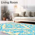 Azure Swirls Floral Pattern Rug