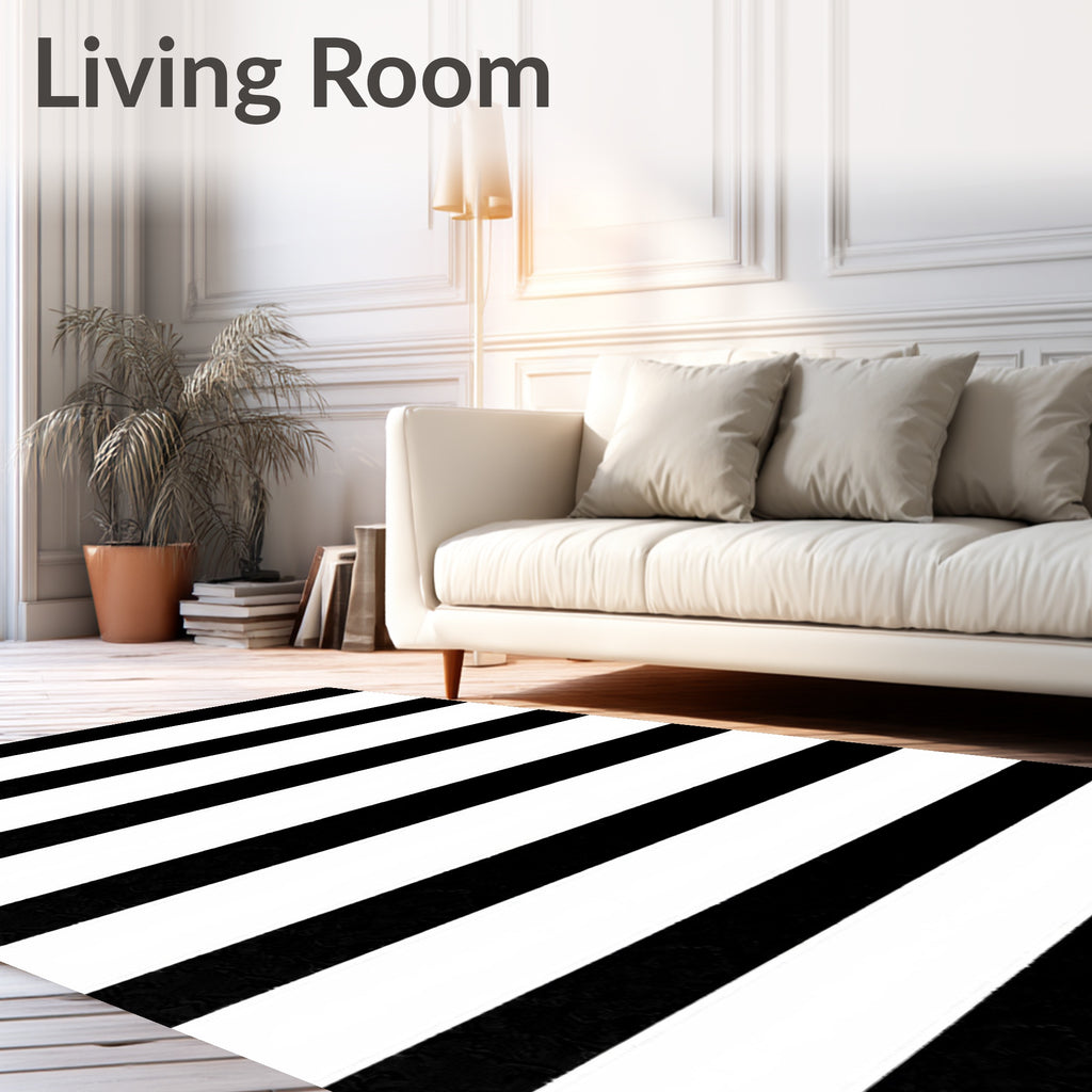 Bold Black White Stripe Pattern Rug