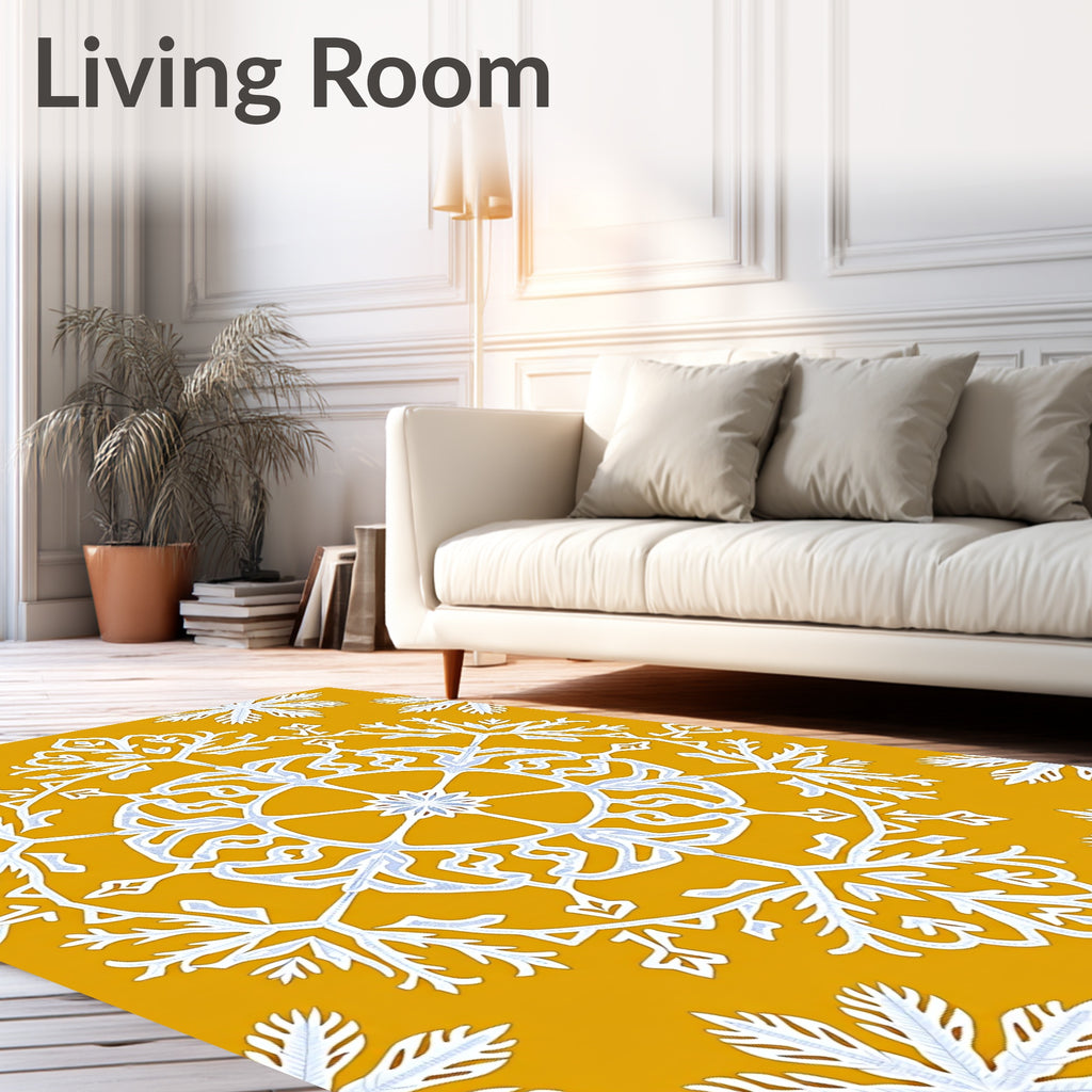 Golden Snowflakes Mandala Pattern Rug