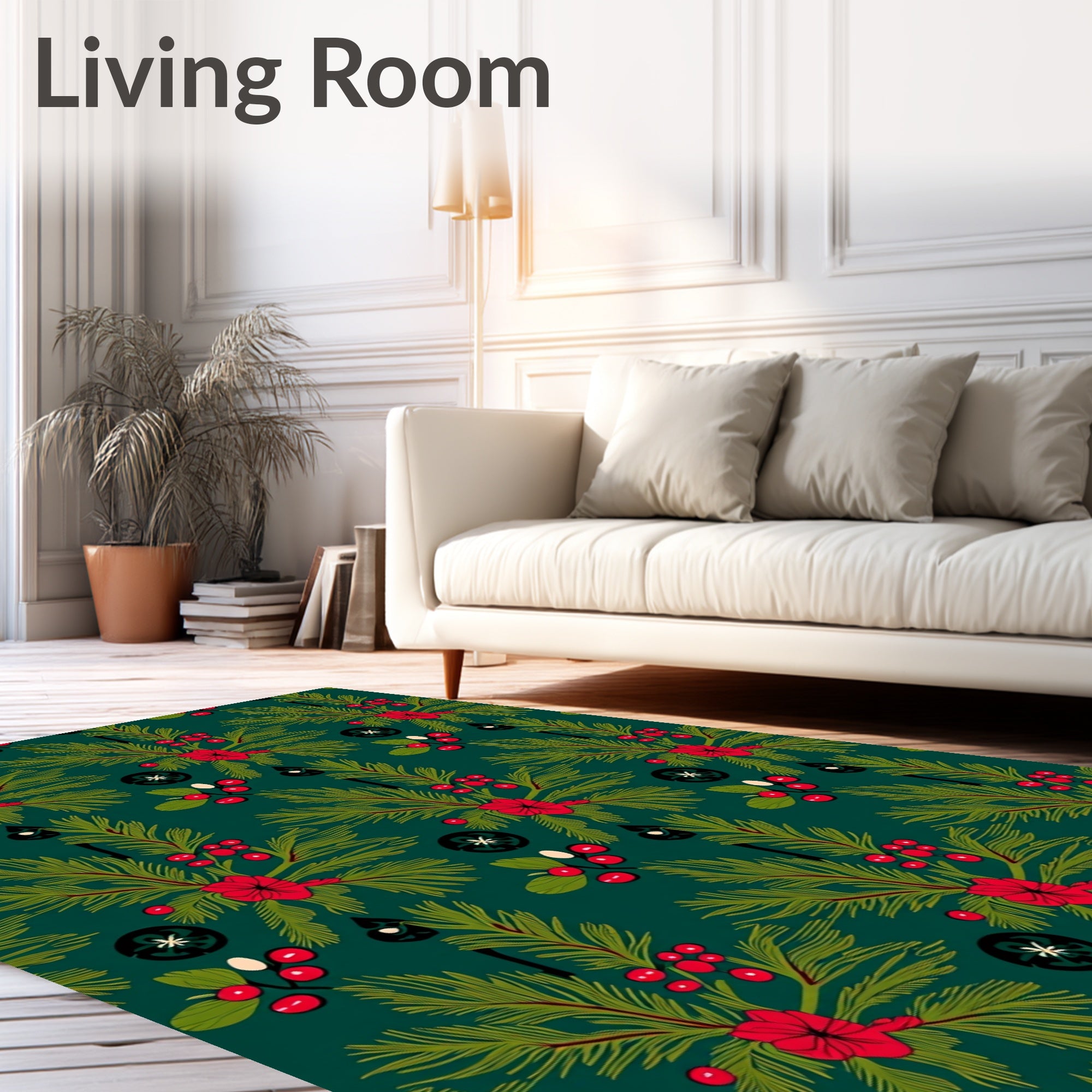 Festive Evergreen Berry Pattern Rug