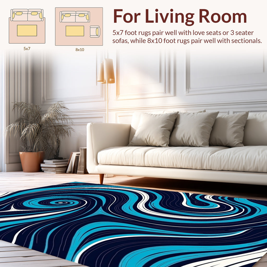 Oceanic Swirl Blue White Design Rug