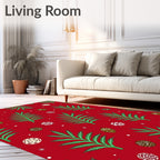 Festive Green Ferns Ornaments Pattern Rug