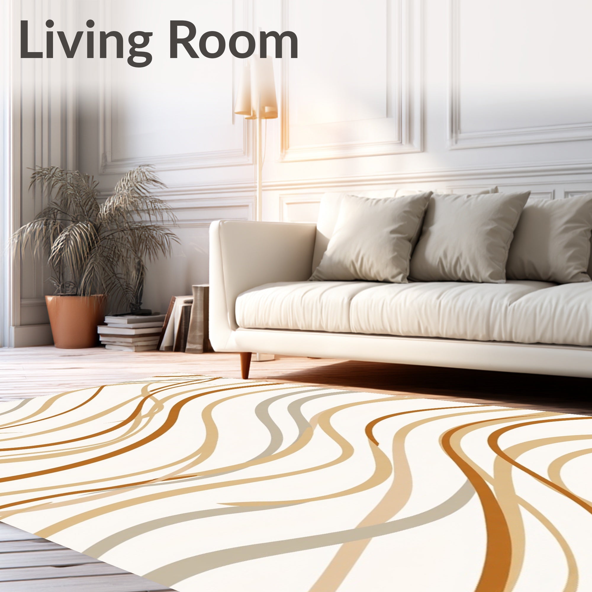 Golden Flowing Wave Pattern Rug