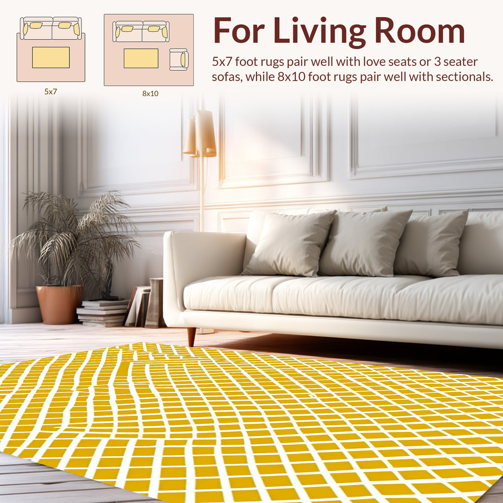 Golden Grid Abstract Pattern Rug