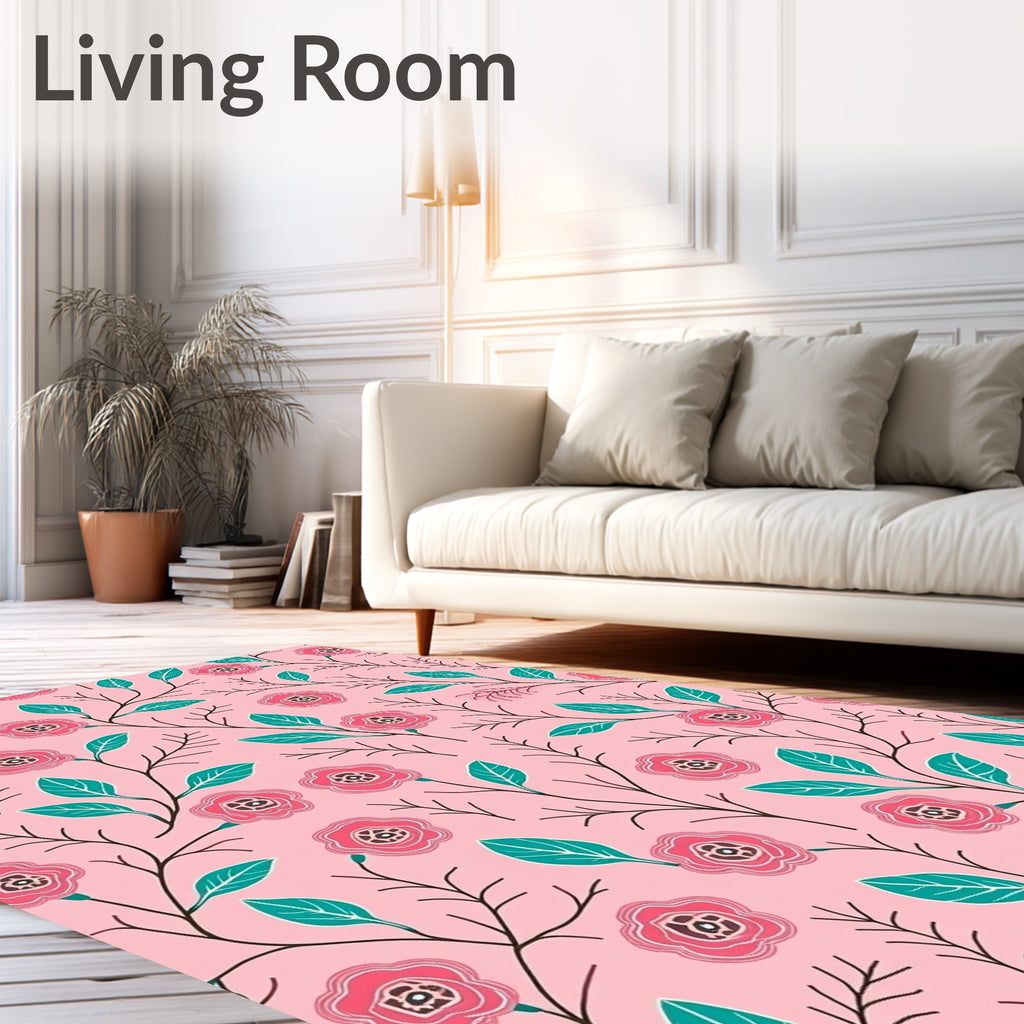 Pink Floral Vine Pattern Rug