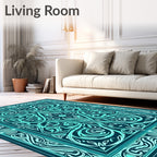 Intricate Teal Swirl Pattern Rug