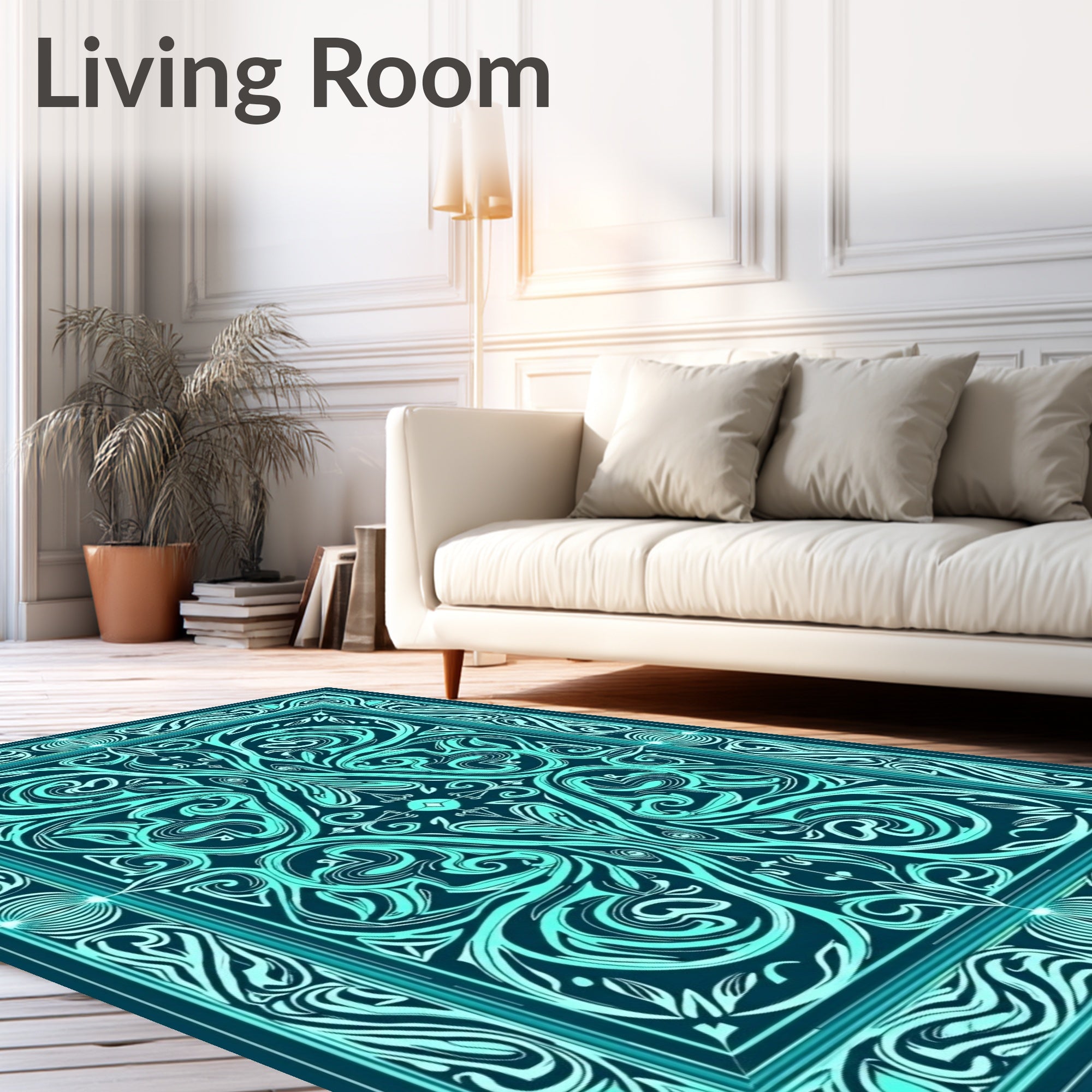 Intricate Teal Swirl Pattern Rug
