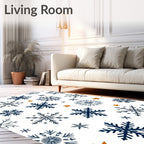 Navy Blue Snowflakes Golden Stars Rug