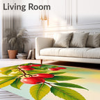 Vibrant Red Fruit Branch Pattern Rug