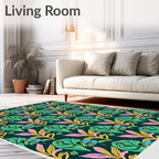 Tropical Green Pink Yellow Foliage Repeat Rug