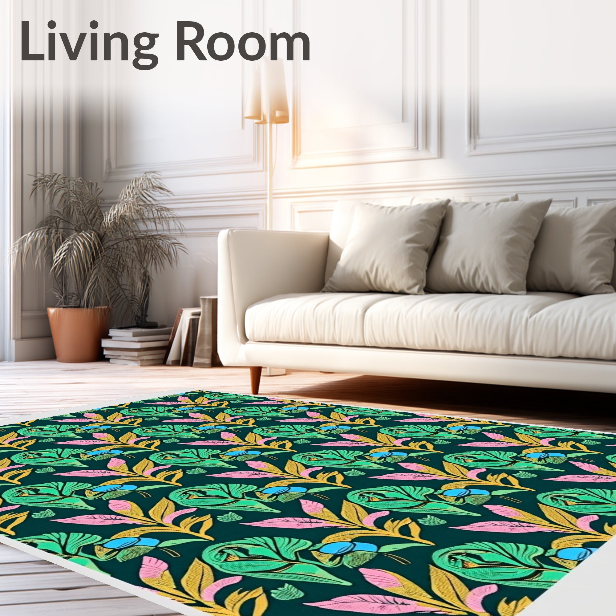Tropical Green Pink Yellow Foliage Repeat Rug