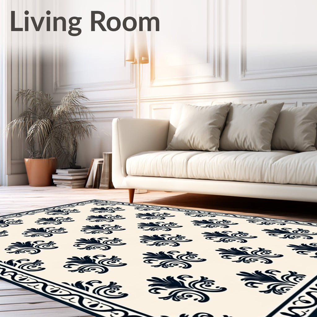 Classic Dark Damask Floral Design Rug