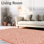Red Linear Intricate Maze Pattern Rug