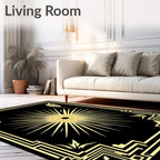 Golden Sunburst Geometric Frame Rug