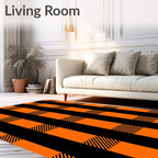 Bold Orange Black Plaid Design Rug