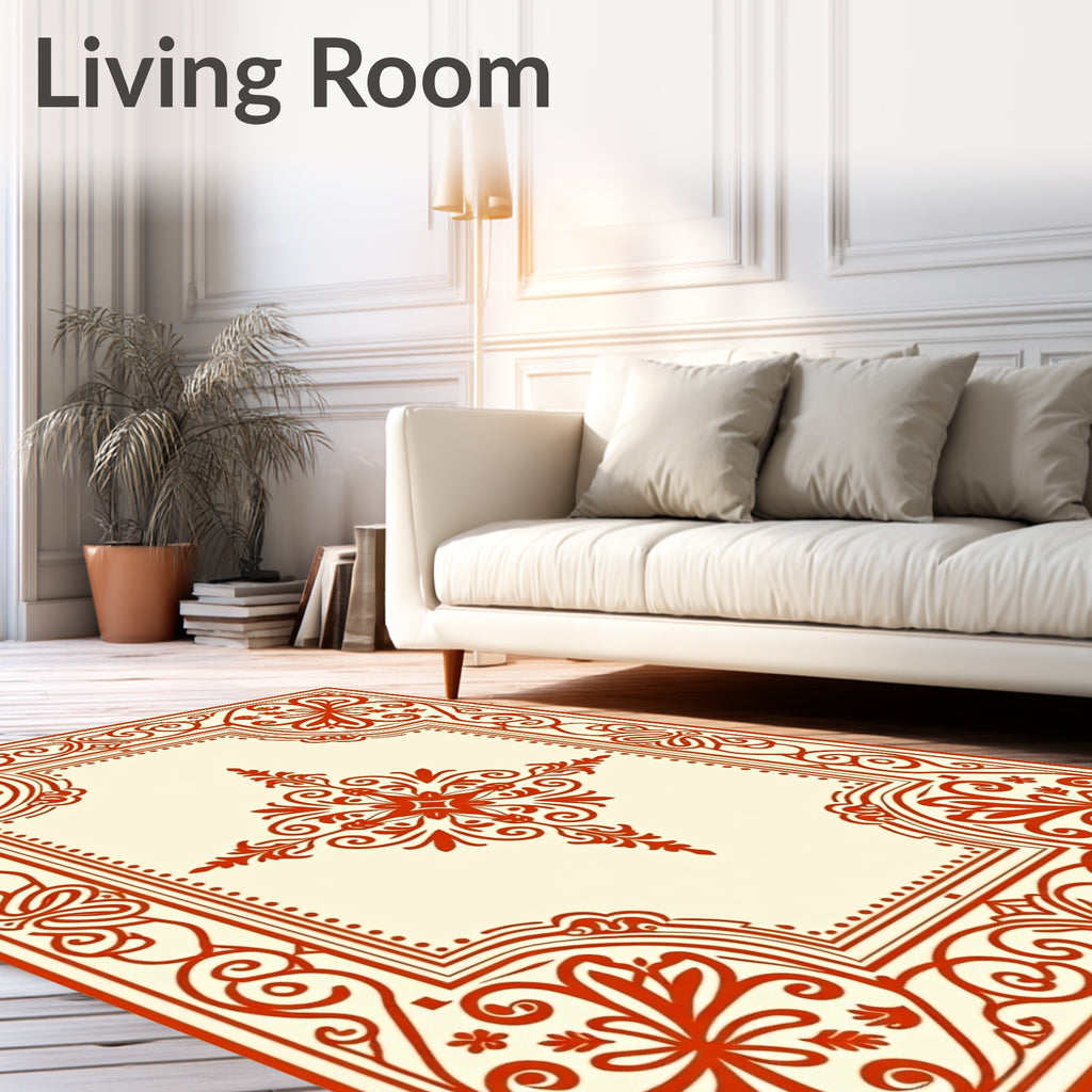 Traditional Red Floral Scrollwork Rug