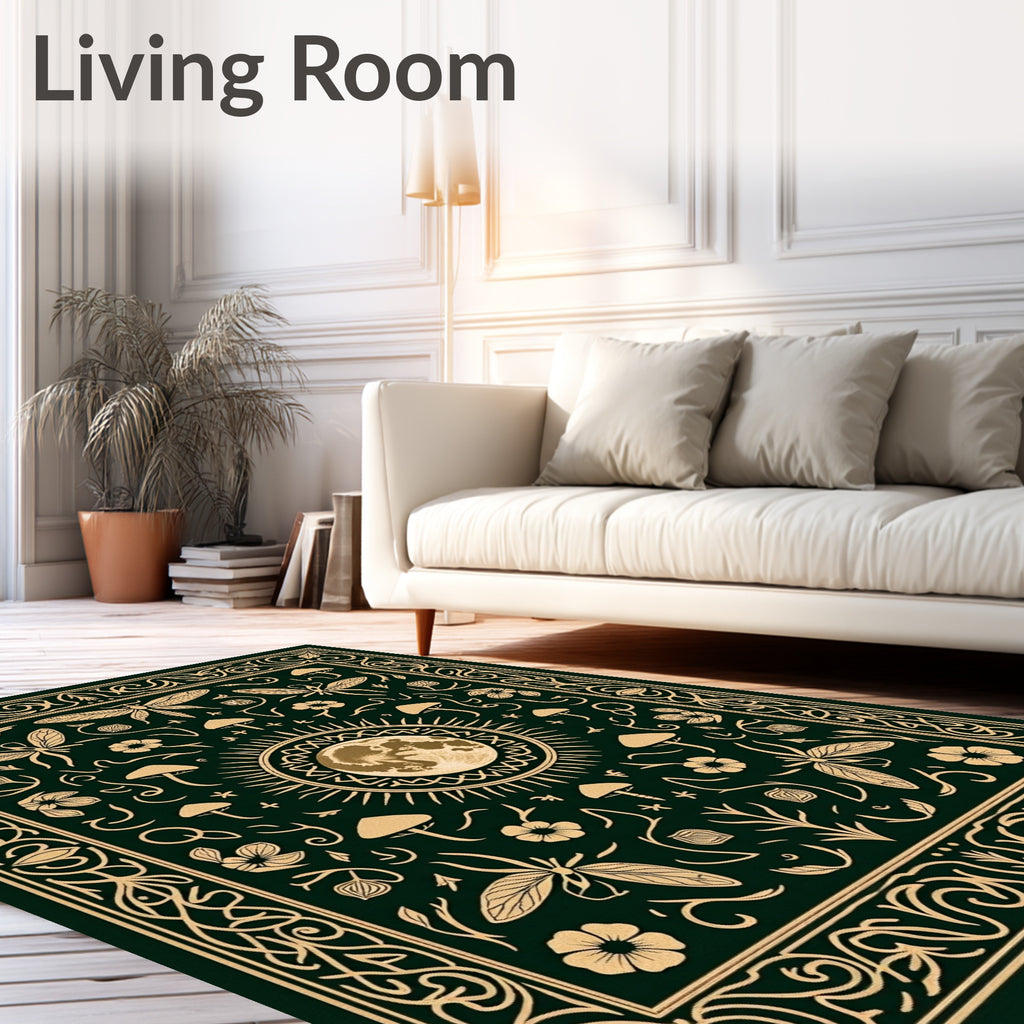 Mystical Moon Insect Floral Pattern Rug