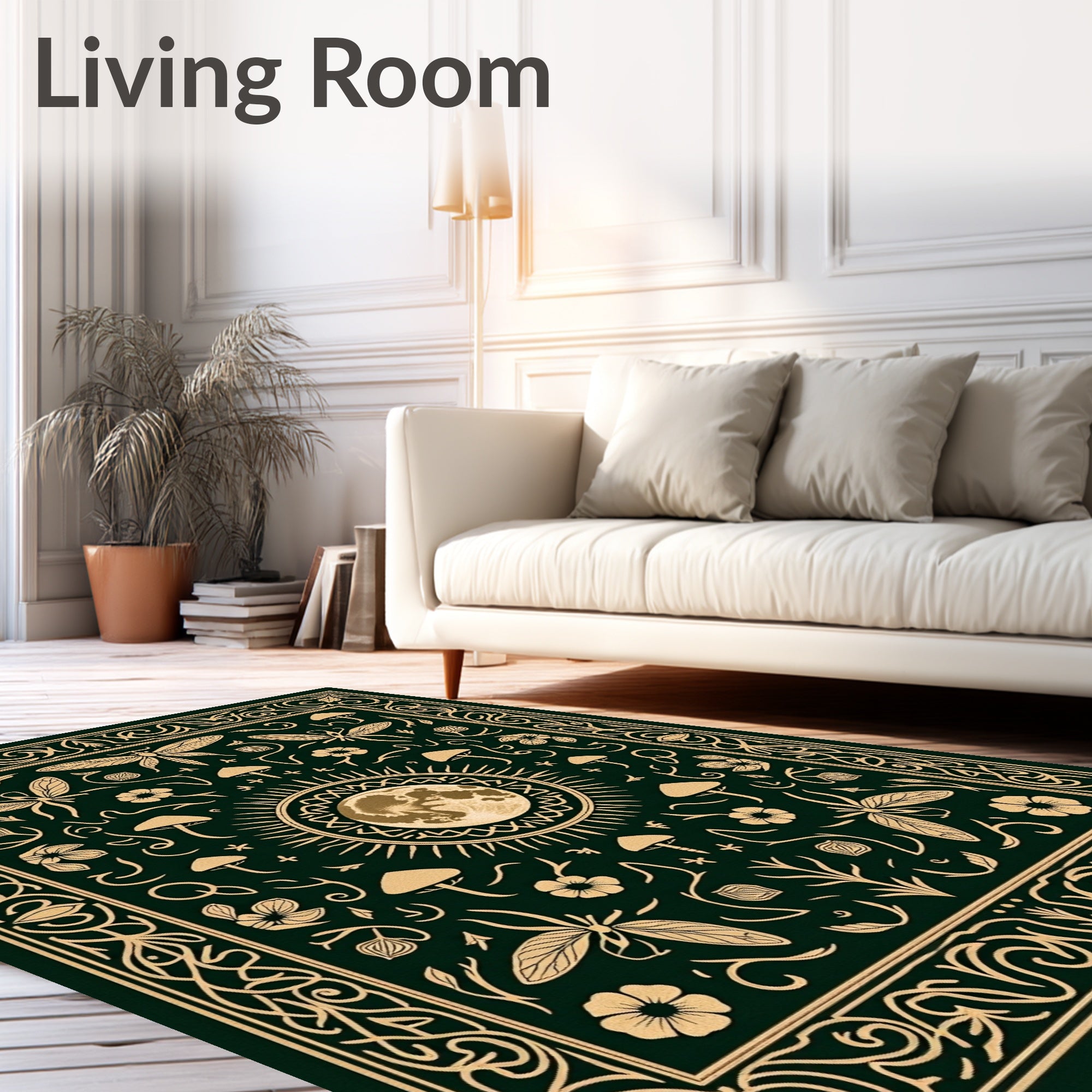 Mystical Moon Insect Floral Pattern Rug