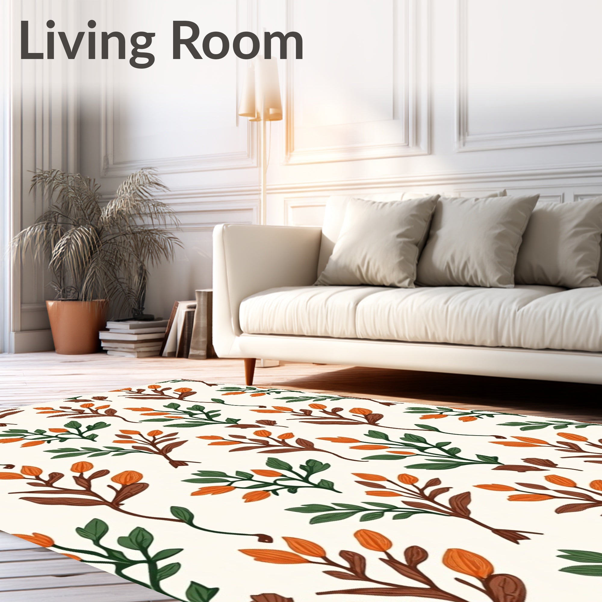 Autumnal Botanical Floral Pattern Rug