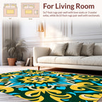 Golden Teal Intricate Mandala Design Rug