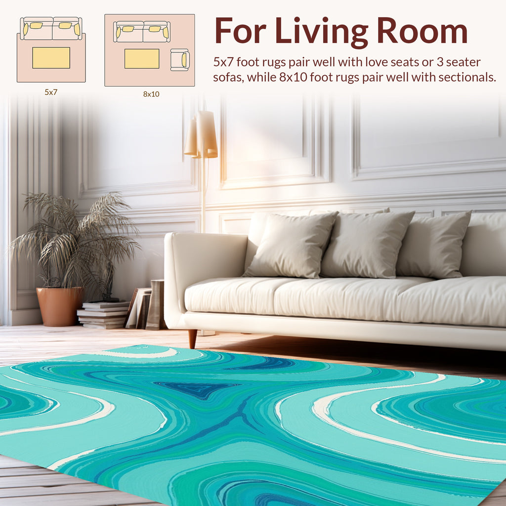 Abstract Teal Swirl Marble Pattern Rug
