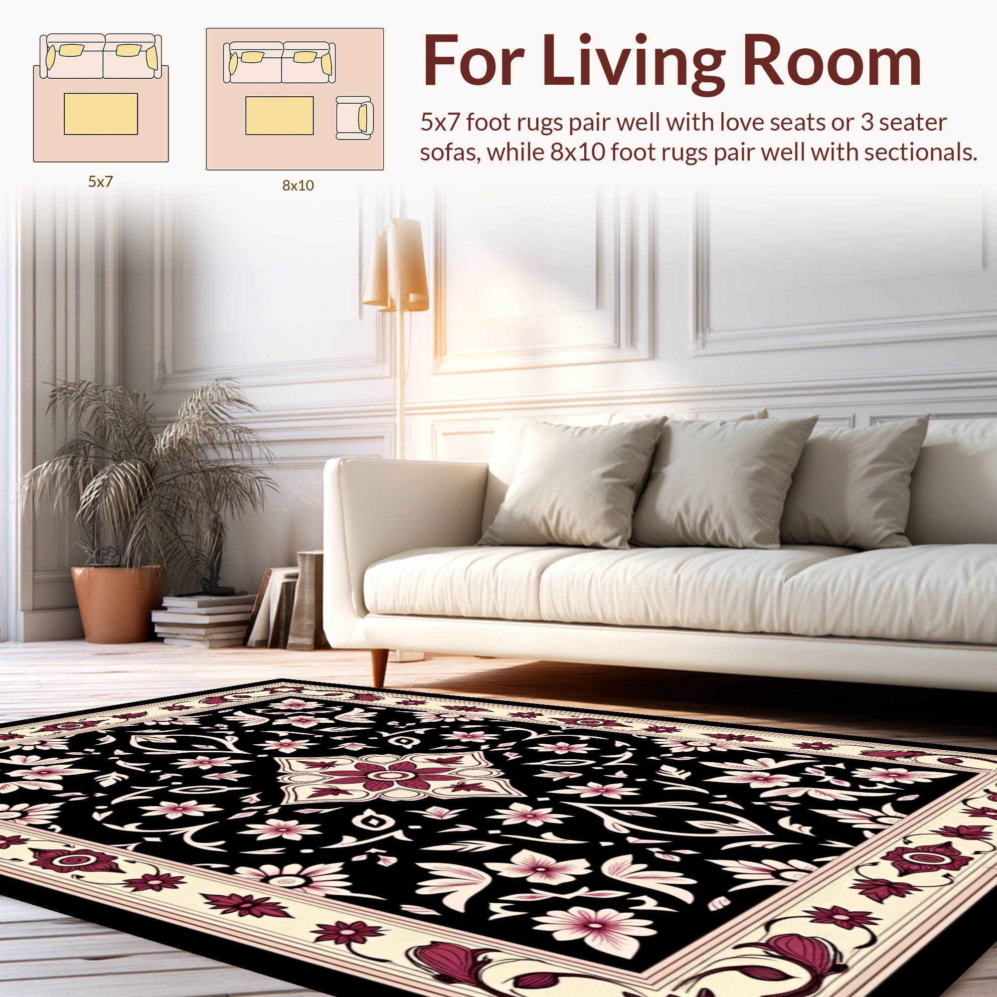 Ornate Floral And Vine Pattern Rug