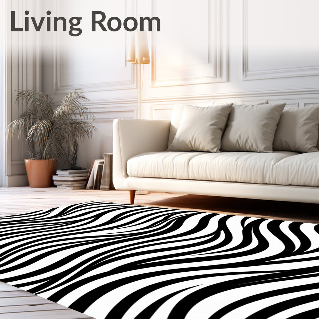 Abstract Black White Wave Pattern Rug