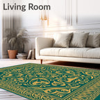 Emerald Gold Ornate Floral Scroll Rug