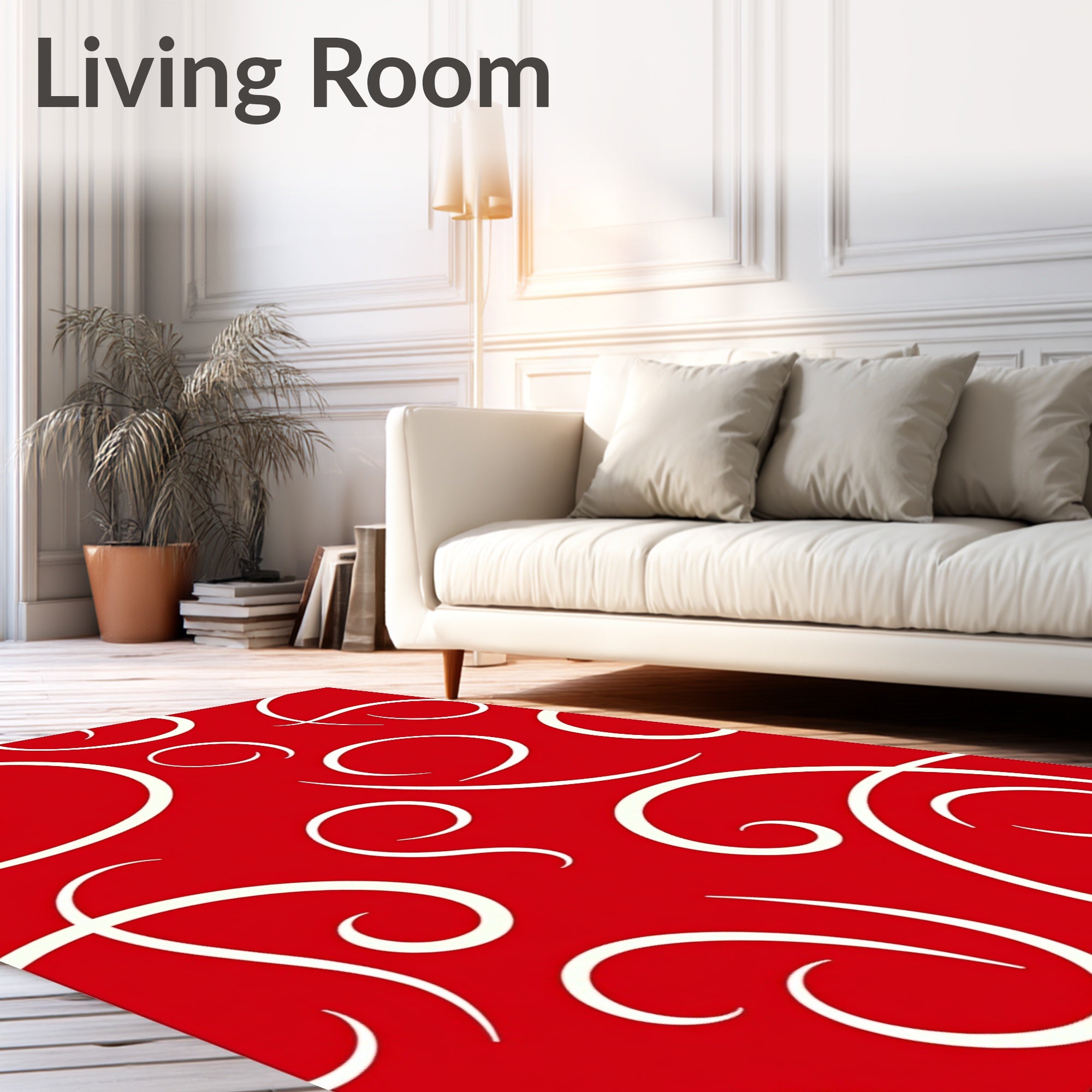 Whimsical Red White Swirl Design Rug
