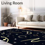 Celestial Gold Swirls and Stars Rug