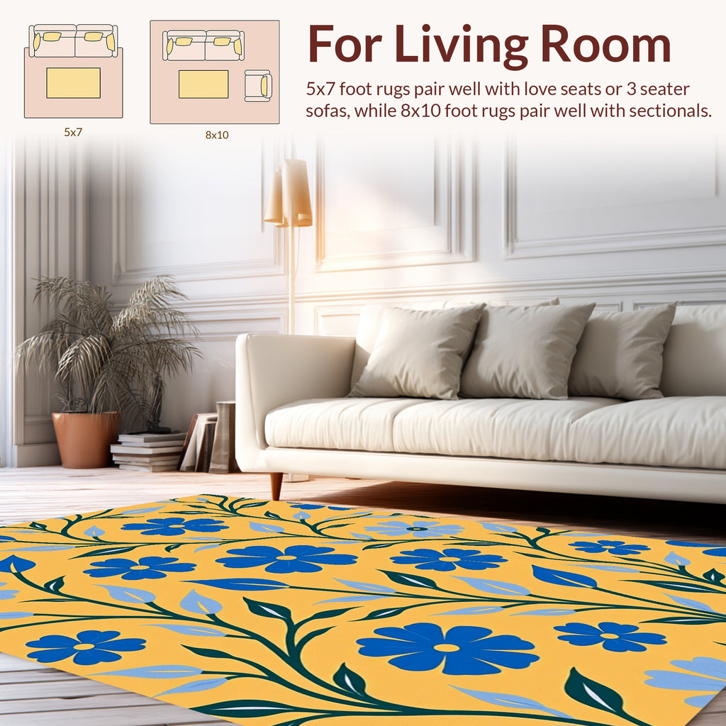 Blue Floral Vine Patterned Rug