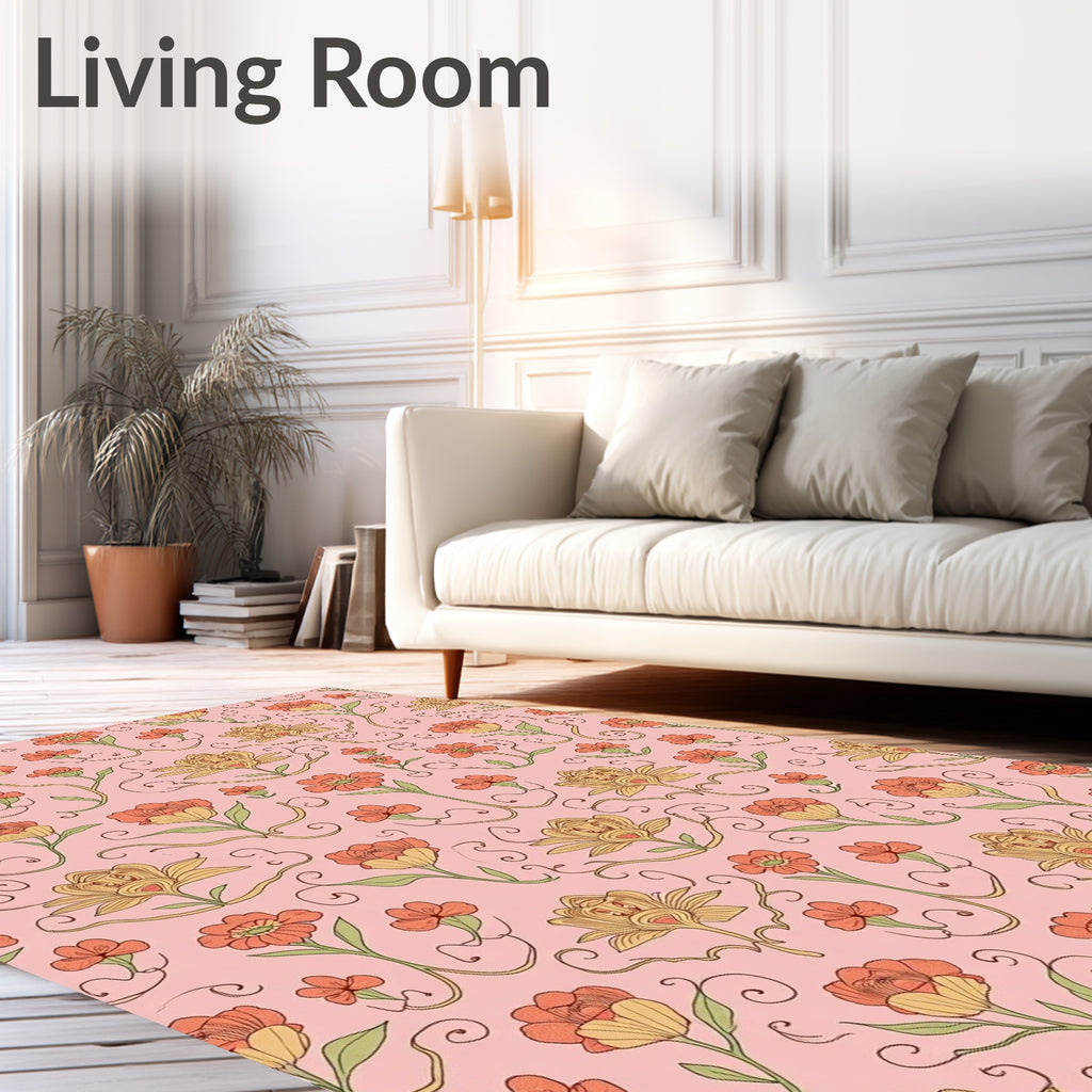 Whimsical Floral Swirl Pattern Design Rug