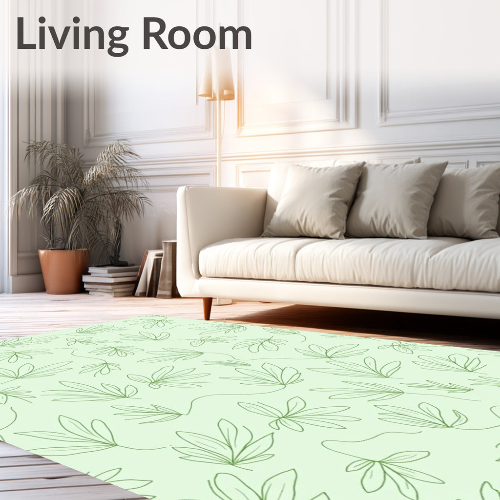 Minimalist Green Leaf Line Art Rug