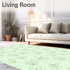 Minimalist Green Leaf Line Art Rug