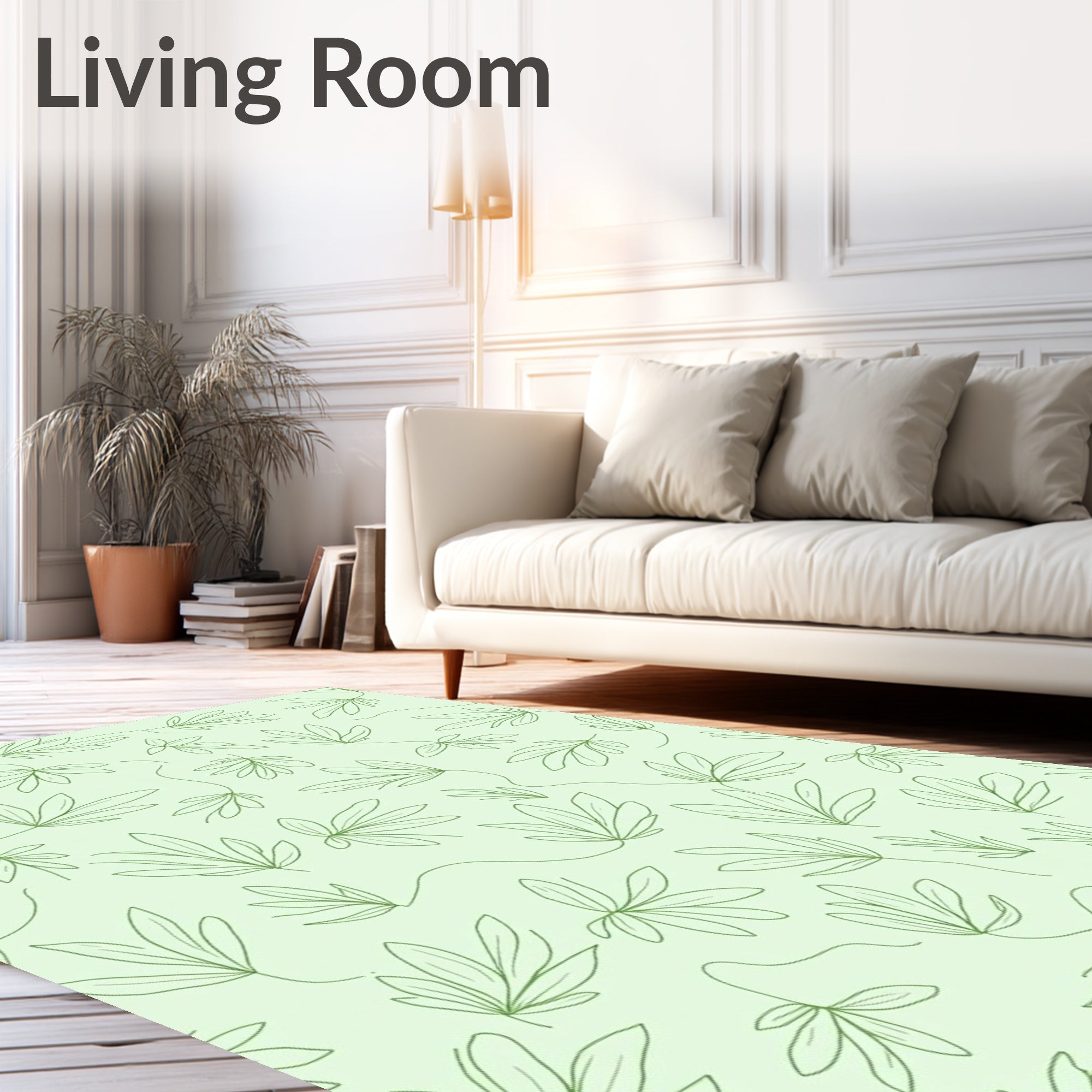Minimalist Green Leaf Line Art Rug