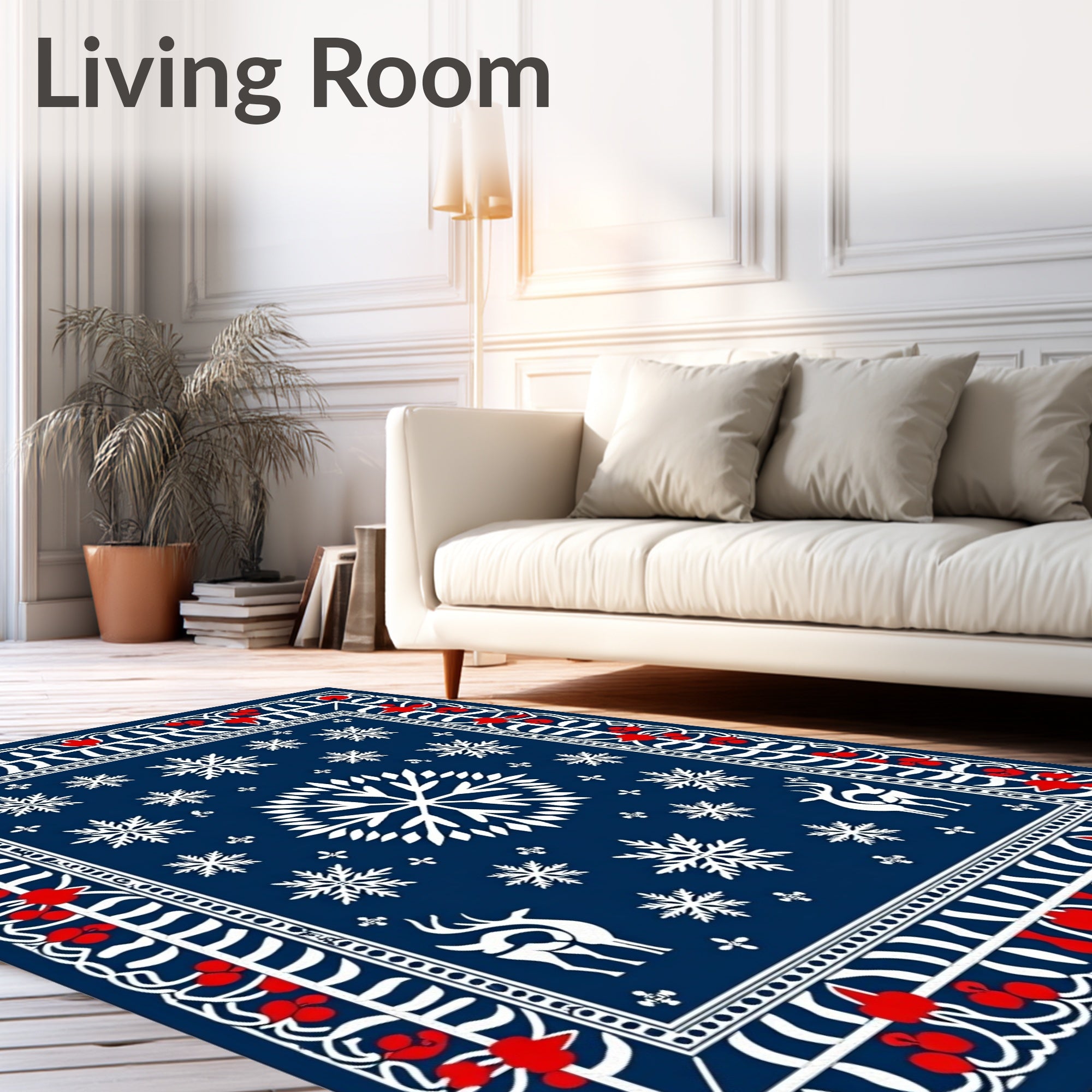 Winter Snowflakes Red Berries Deer Rug