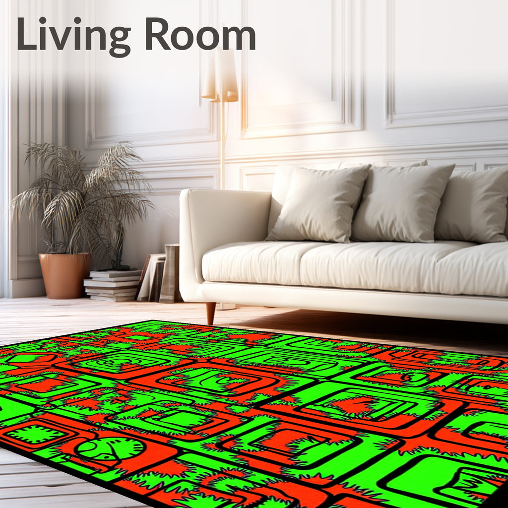 Abstract Geometric Squares Neon Pattern Rug