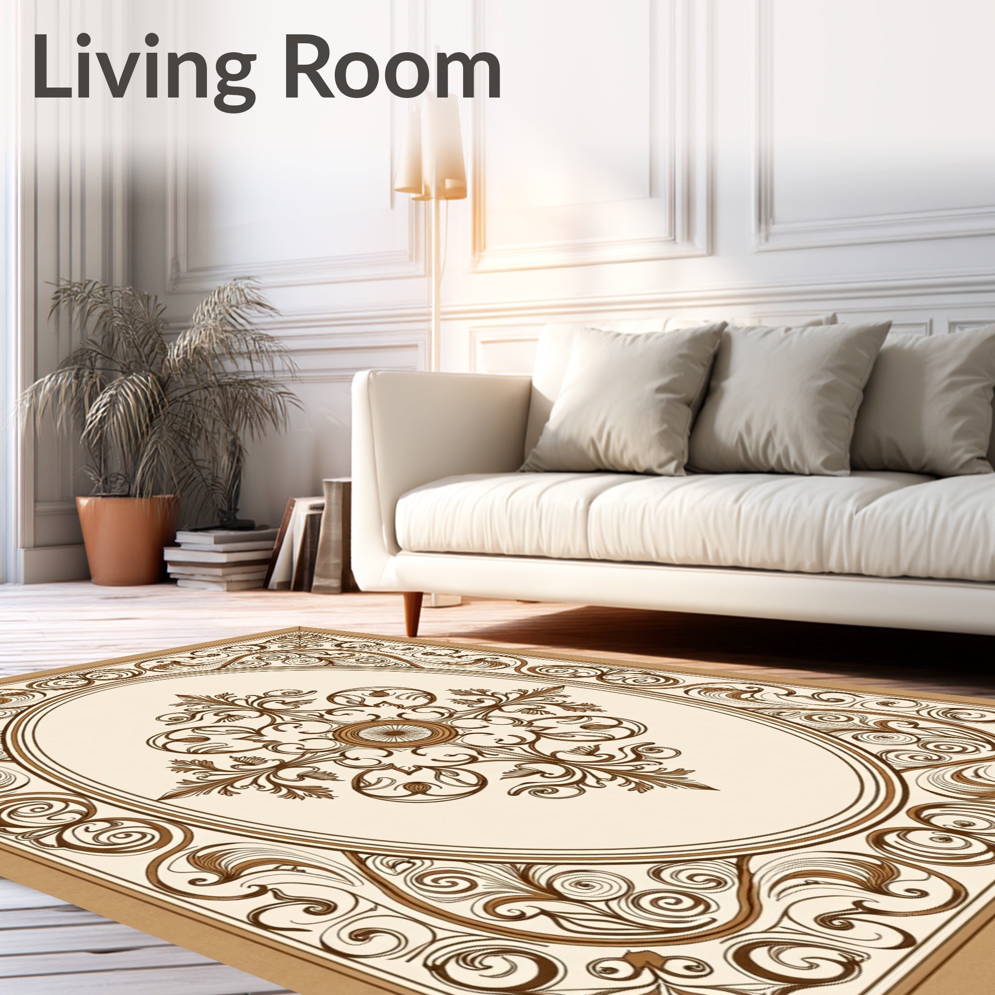 Elegant Brown Scrollwork Oval Mandala Design Rug