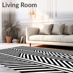 Geometric Sheen Black White Stripes Rug