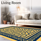 Bold Blue Maze Geometric Abstract Rug