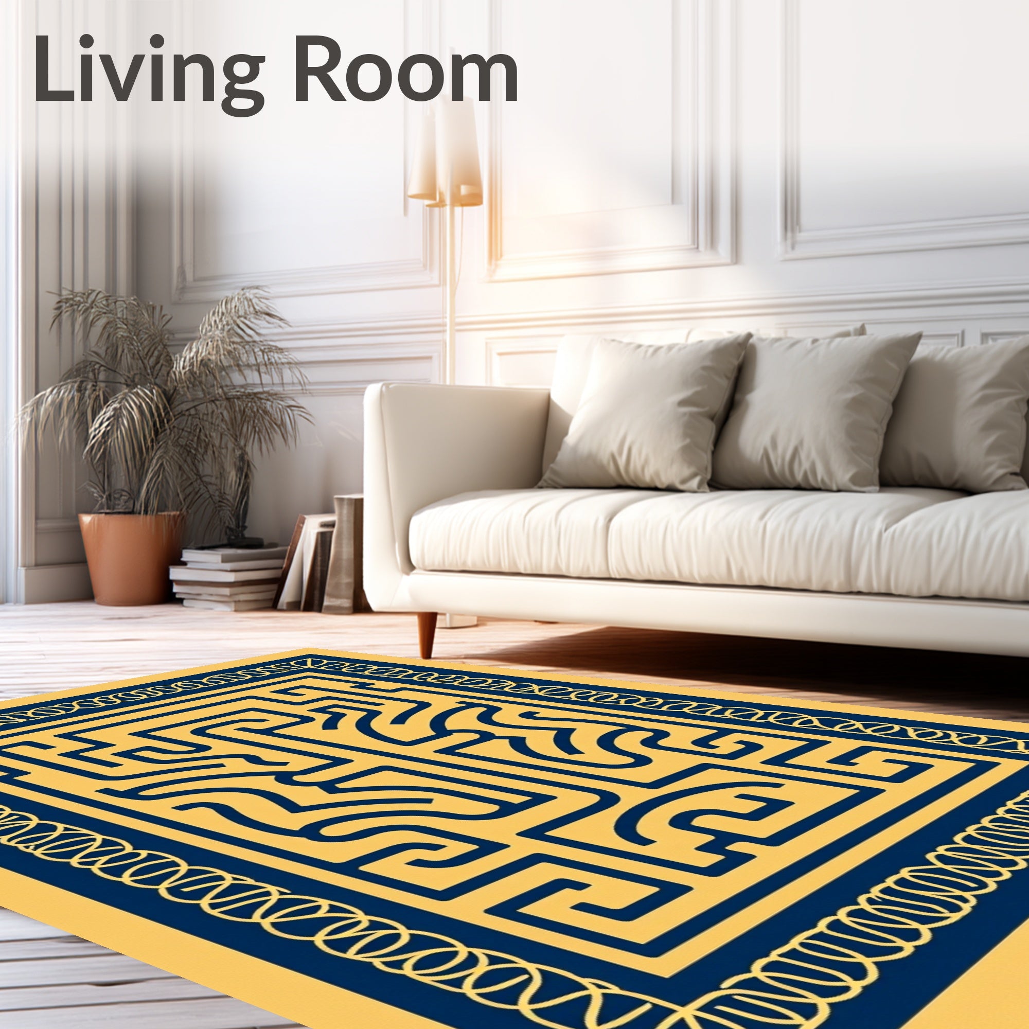 Bold Blue Maze Geometric Abstract Rug