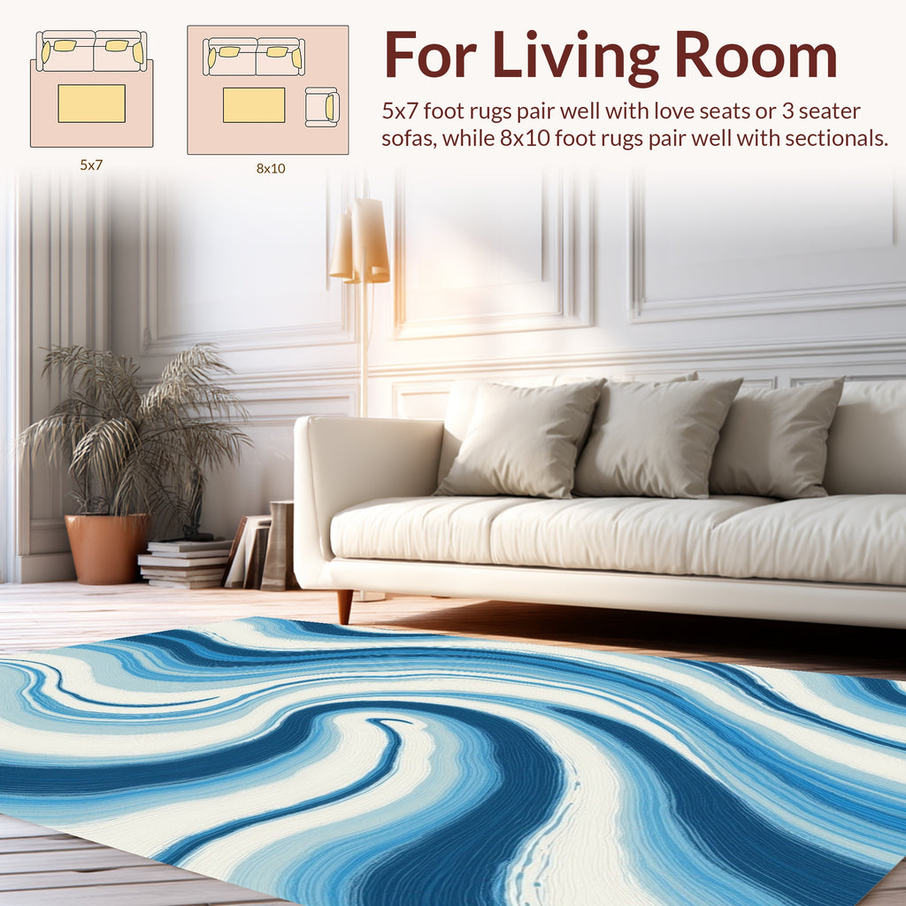 Blue Wavy Abstract Pattern Rug