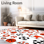 Sporty Balls Pattern White Orange Rug
